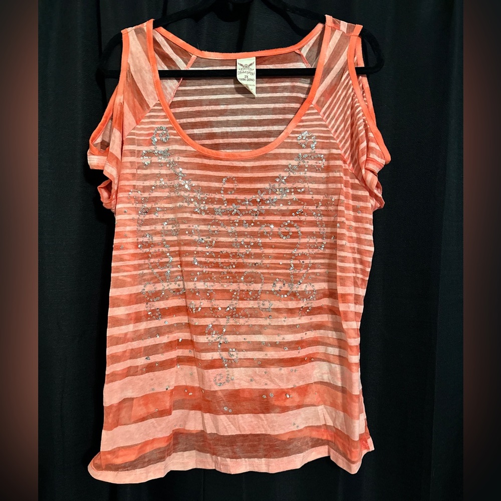 Faded Glory 2XL 18/20 Sheer Glitter Salmon/Pink Colored Top